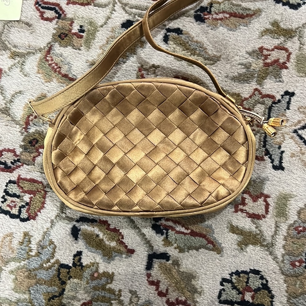 Bottega Veneta Woven Cloth Crossbody Vintage Purse Gold - Picture 2 of 8